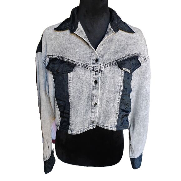Traffic Women's Size Medium Cropped Black Jean Jacket, Vintage "80's" - Picture 1 of 7